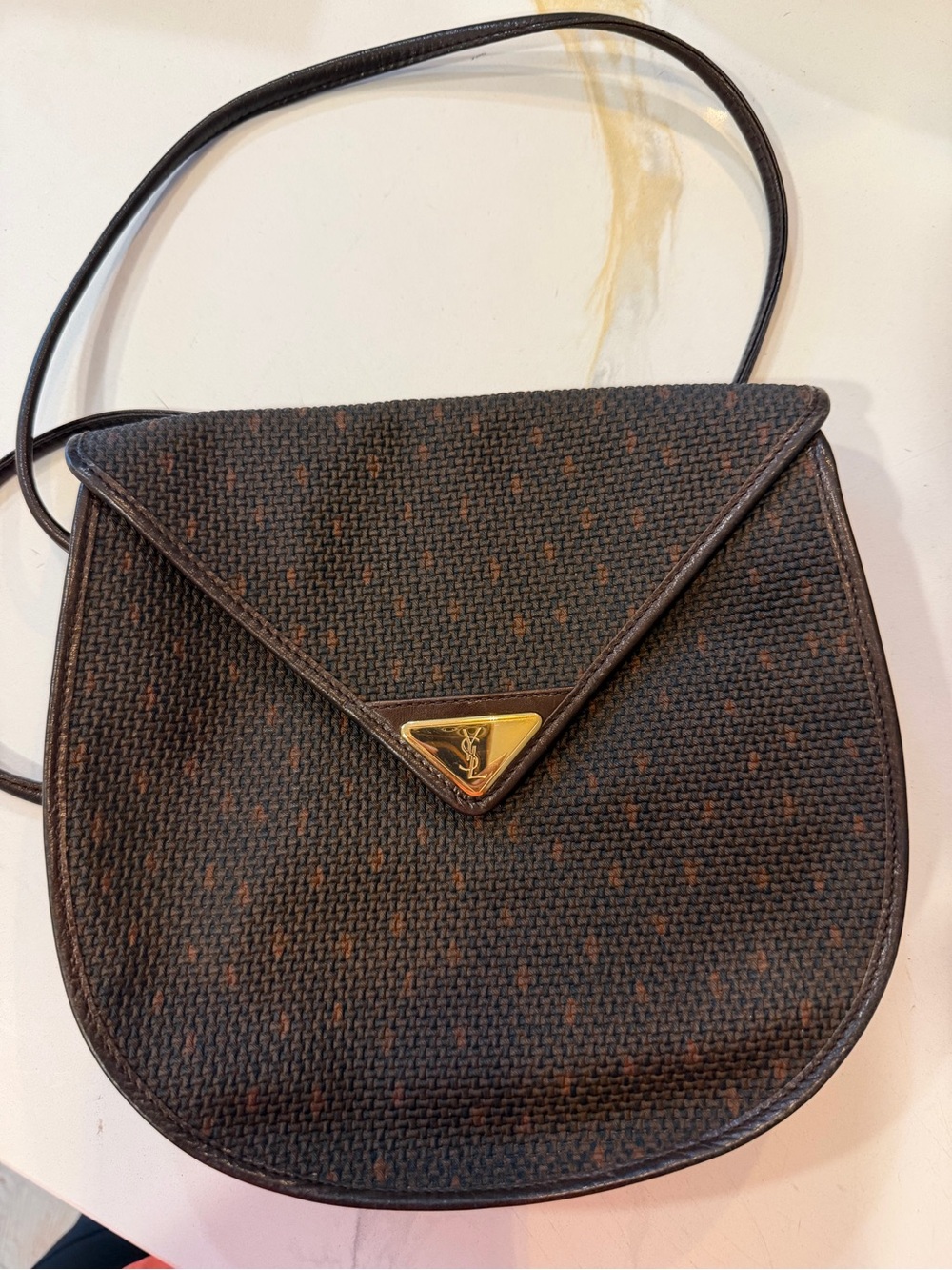 Yves Saint Laurent Brown/Black Woven Shoulder Bag with Gold Logo